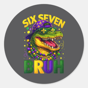 Boys Mardi Gras Six Seven Bruh Mardigator Alligato Classic Round Sticker
