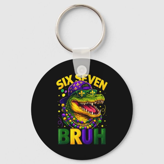 Boys Mardi Gras Six Seven Bruh Mardigator Alligato Keychain (Front)