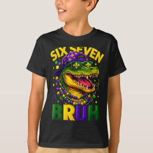 Boys Mardi Gras Six Seven Bruh Mardigator Alligato T-Shirt