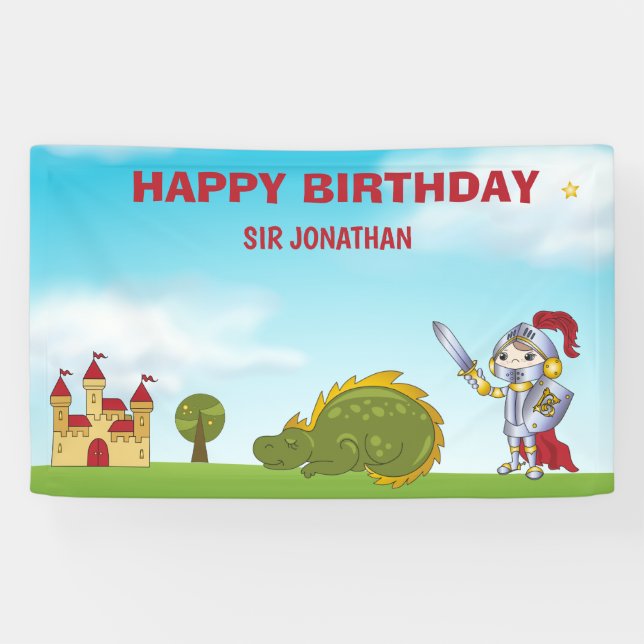  Boys Medieval Knight Dragon Birthday Party Banner (Horizontal)