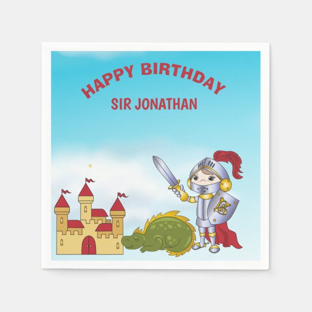  Boys Medieval Knight Dragon Birthday Party     Napkin (Front)