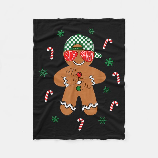 Boys Mens Christmas 6 7 Gingerbread Funny Meme Six Fleece Blanket (Front)