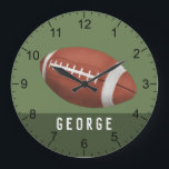 Boys Modern and Green Football Sports Kids Large Clock<br><div class="desc">This cute sports-themed boys clock design features an American football cartoon with numbers,  and can be personalized with your boys name. Perfect for sports-loving children. Great decor for a kid's room,  playroom,  or baby nursery!</div>