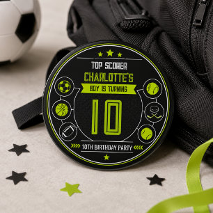 Boys Modern Black Sports Kids 10th Birthday 1 Inch Round Button