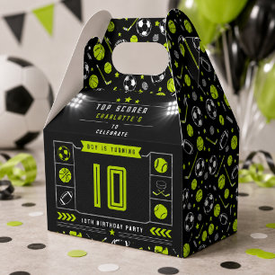 Boys Modern Black Sports Kids 10th Birthday Favor Box