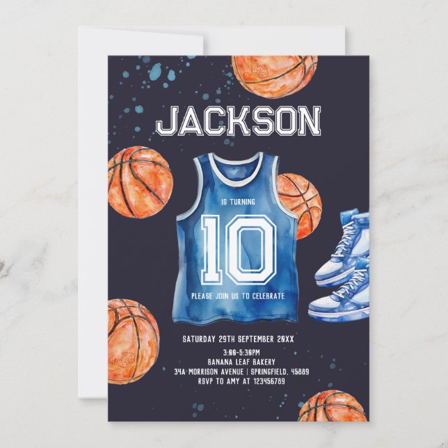 Boys Modern Blue Basket play Kids Birthday Invitation (Front)