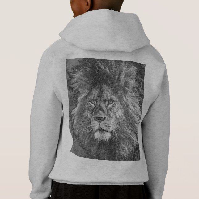 Boys Modern Hoodies Back Print Animal Lion Face (Back)