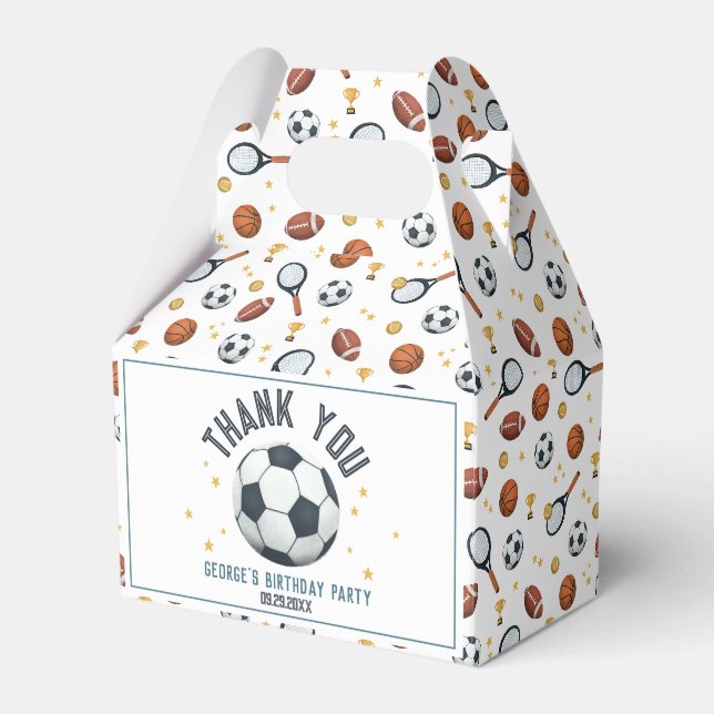 Boys Modern Soccer Sports Kids Birthday Favor Box (Front Side)