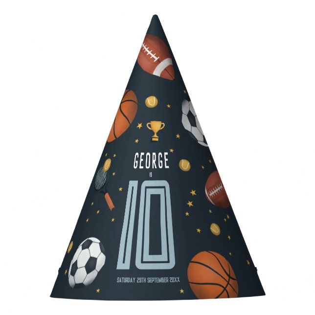 Boys Modern Sports Birthday Party Party Hat (Front)