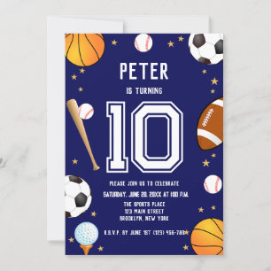 Boys Modern Sports Kids Birthday Invitation