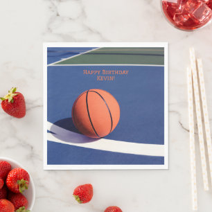 Boys Modern Sports Kids Blue Court Basketball  Napkin