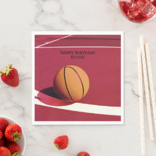 Boys Modern Sports Kids Red Court Basketball Napkin