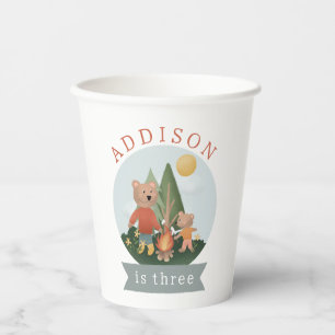 Boys Modern Woodland Forest Camping Bears Birthday Paper Cups