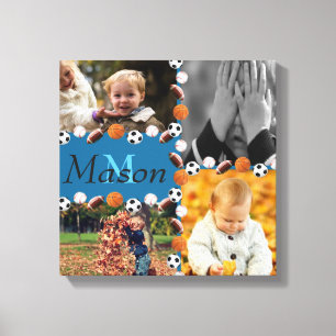 Boys Monogram Photo Sports Collage Canvas Print