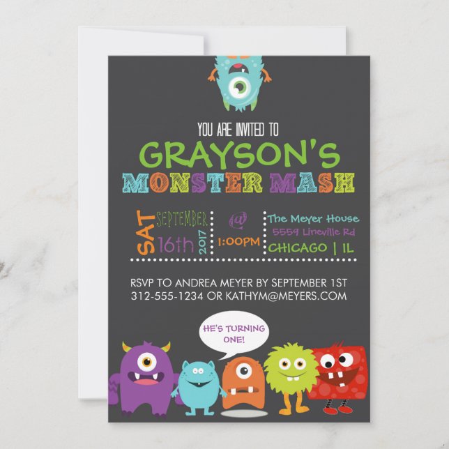 Boys Monster Mash Birthday Party Invitation (Front)