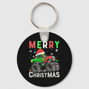 Boys Monster Truck Merry Christmas Santa Hat Kids Keychain
