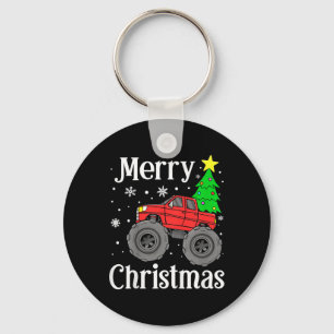 Boys Monster Truck Merry Christmas Tree Snowflakes Keychain
