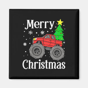 Boys Monster Truck Merry Christmas Tree Snowflakes Magnet