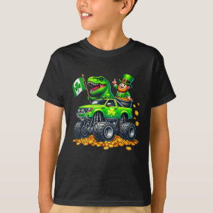Boys Monster Truck T-rex Leprechaun St Patricks Da T-Shirt