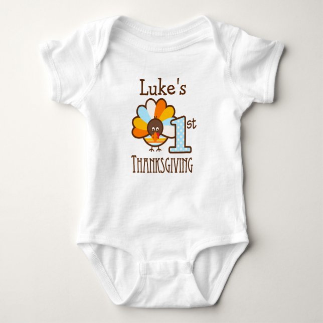 Boys Mt First Thanksgiving Personalized Bodysuit (Front)