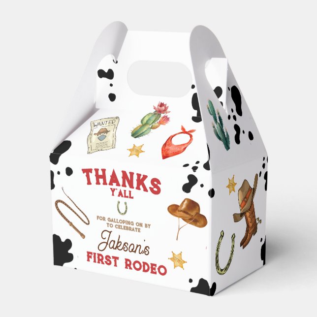 Boys My First Rodeo Cowboy 1st Birthday Favor Box (Back Side)