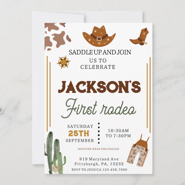 Boys My First Rodeo Cowboy 1st Birthday Invitation (Front)