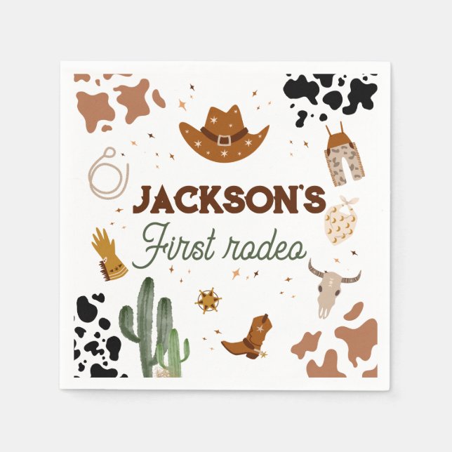 Boys My First Rodeo Cowboy 1st Birthday Napkin (Front)