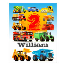 Boy's Name and Age 2nd Birthday Construction Truck