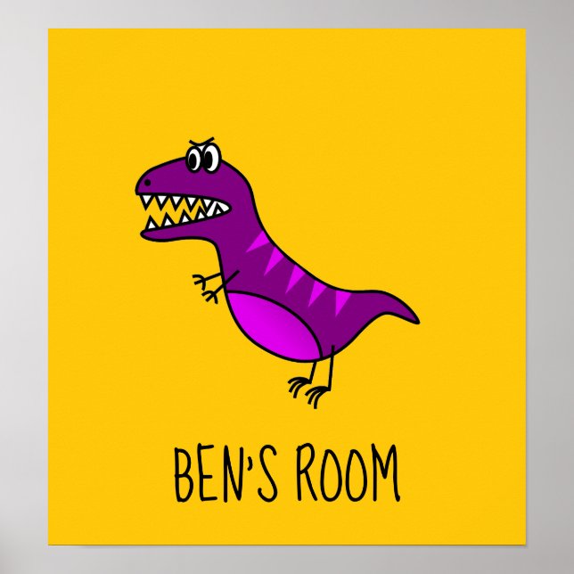 Boy's name bedroom Cute purple cartoon dinosaur Poster (Front)