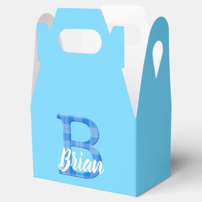Boys Name Custom Plaid Letter B Custom Blue Favor Box (Opened)