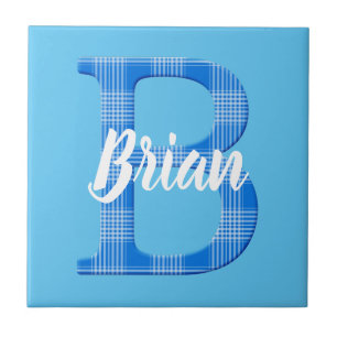 Boys Name Custom Plaid Letter B Tile