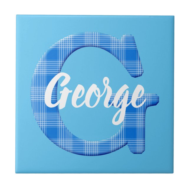 Boys Name Custom Plaid Letter G Tile (Front)