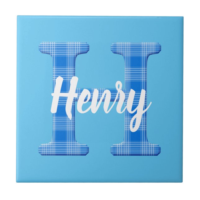 Boys Name Custom Plaid Letter H Tile (Front)