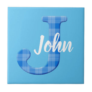 Boys Name Custom Plaid Letter J Tile