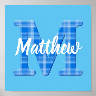 Boys Name Custom Plaid Letter M Poster