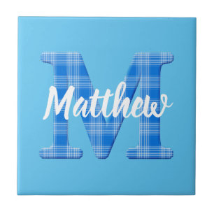 Boys Name Custom Plaid Letter M Tile