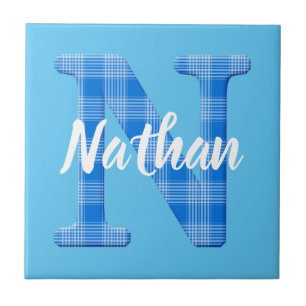 Boys Name Custom Plaid Letter N Tile