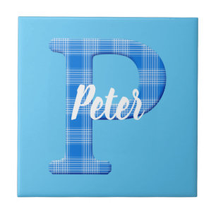 Boys Name Custom Plaid Letter P Tile