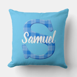 Boys Name Custom Plaid Letter S  Throw Pillow
