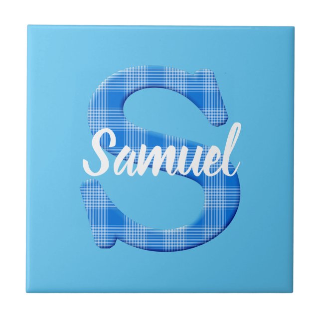 Boys Name Custom Plaid Letter S Tile (Front)