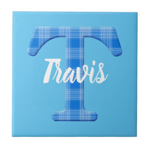 Boys Name Custom Plaid Letter T Tile