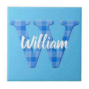 Boys Name Custom Plaid Letter W Tile