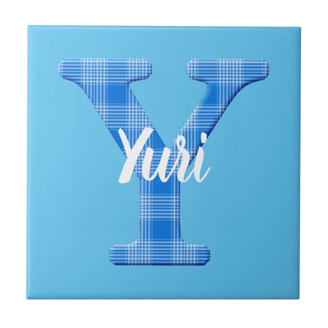 Boys Name Custom Plaid Letter Y Tile (Front)