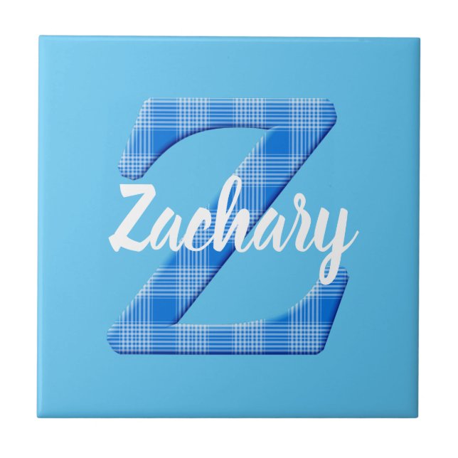 Boys Name Custom Plaid Letter Z Tile (Front)