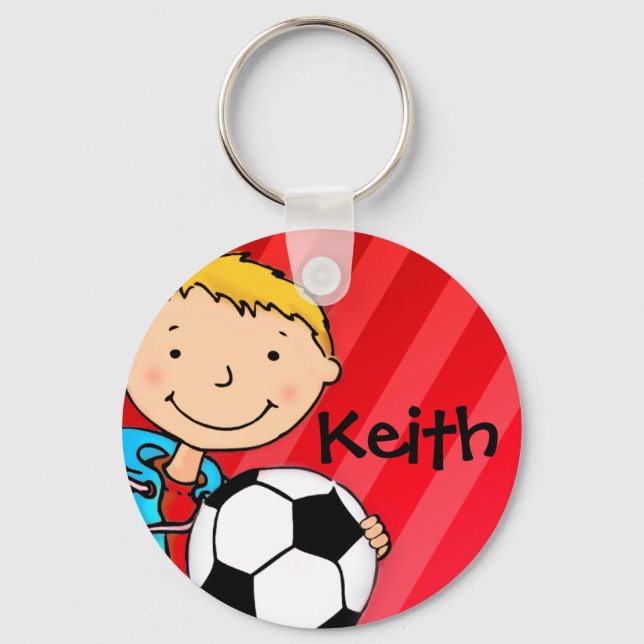 Boys named football red sports keychain (Front)