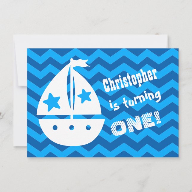Boys Nautical 1st Birthday with Sailboat A01 Invitation (Front)