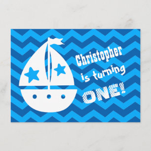 Boys Nautical 1st Birthday with Sailboat A01 Invitation
