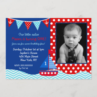 Boys Nautical Voilier 1er Anniversaire Invitation