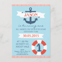 Boys Nautique 1er anniversaire Invitation
