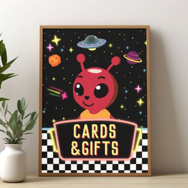 Boys Neon Galaxy Space Alien Cards Gifts Sign (Creator Uploaded)